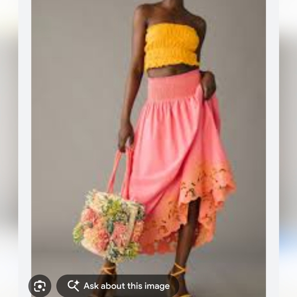 Anthropologie Smocked Waist Embroidered Cutwork Hem Maxi Skirt XL Tropical Vacay - Picture 7 of 15